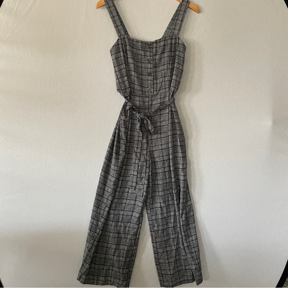 Candie's Size Small Gray Jumpsuit Plaid Wide Pants - Picture 9 of 9